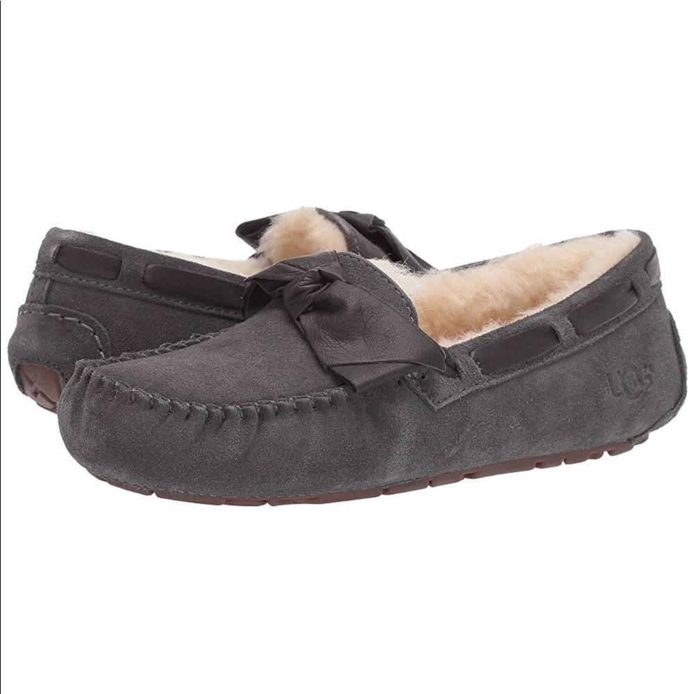 UGG Dakota Leather Bow Charcoal Slippers